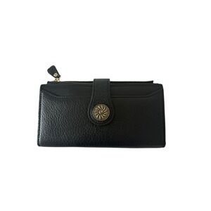 Travelambo Women Black Pebbled Leather Trifold Wallet Floral Medallion Organizer